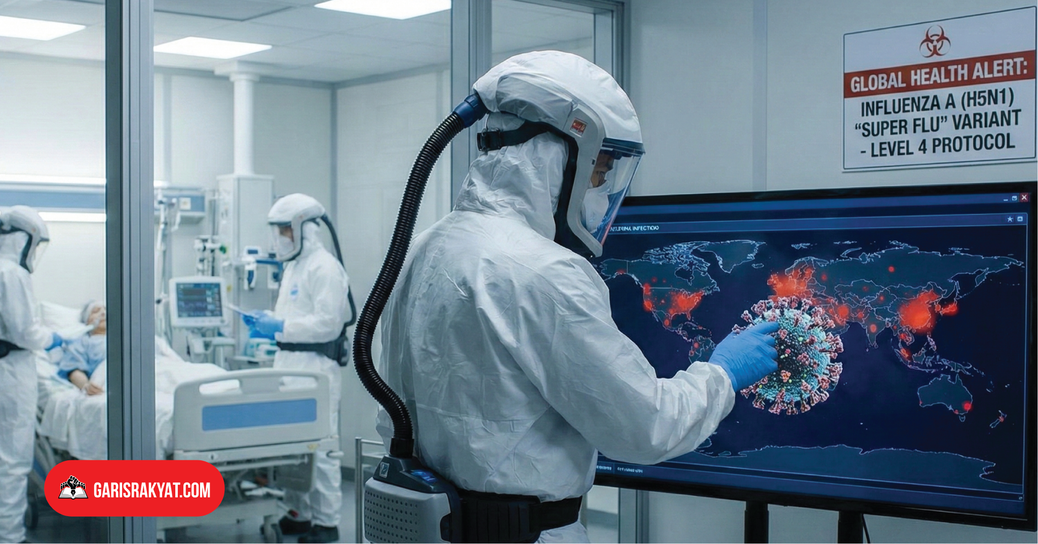 Aktivitas peneliti menggunakan alat pelindung diri lengkap saat bekerja di laboratorium penelitian virus H5N1